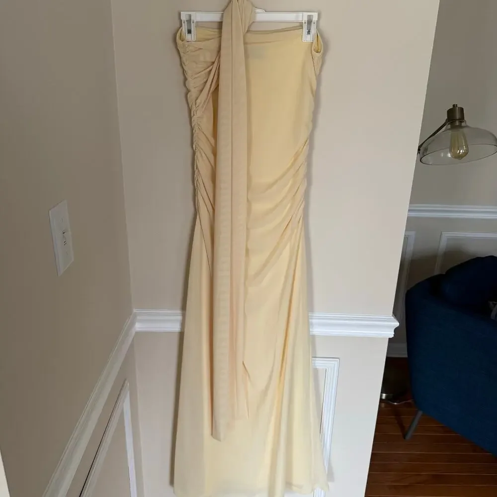 Pepper Mayo Yellow Songbird Maxi Dress Ruched Detail Summer Preppy Formal Prom - Picture 9 of 13
